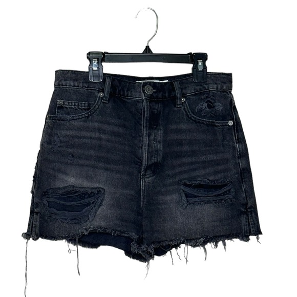 Garage Denim black distressed buttoned fringe shorts size 27 - Picture 7 of 10